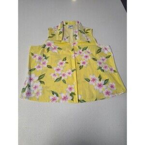 Karyl Kaye Hawaiian Sleeveless Button-Up Shirt Size XL Yellow White Pink Flowers